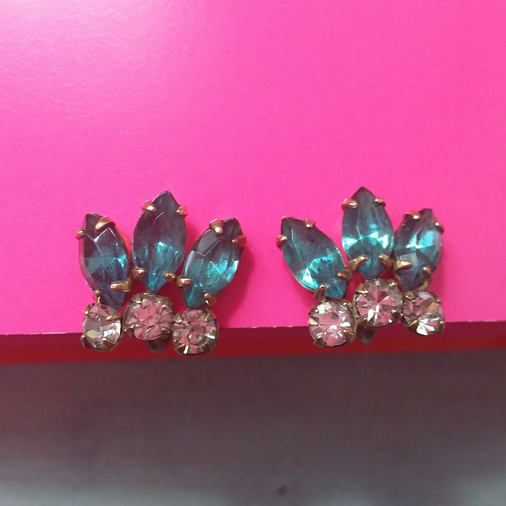 Vintage Harper Earrings Blue Gold-fill Clip On